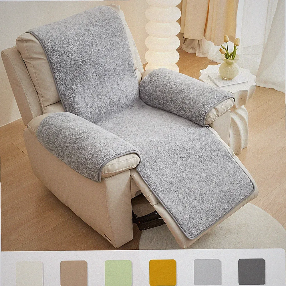 82" Sherpa Fleece Recliner Chair Cover Fuzzy Fluffy Sofa Slipcover Non Slip Back