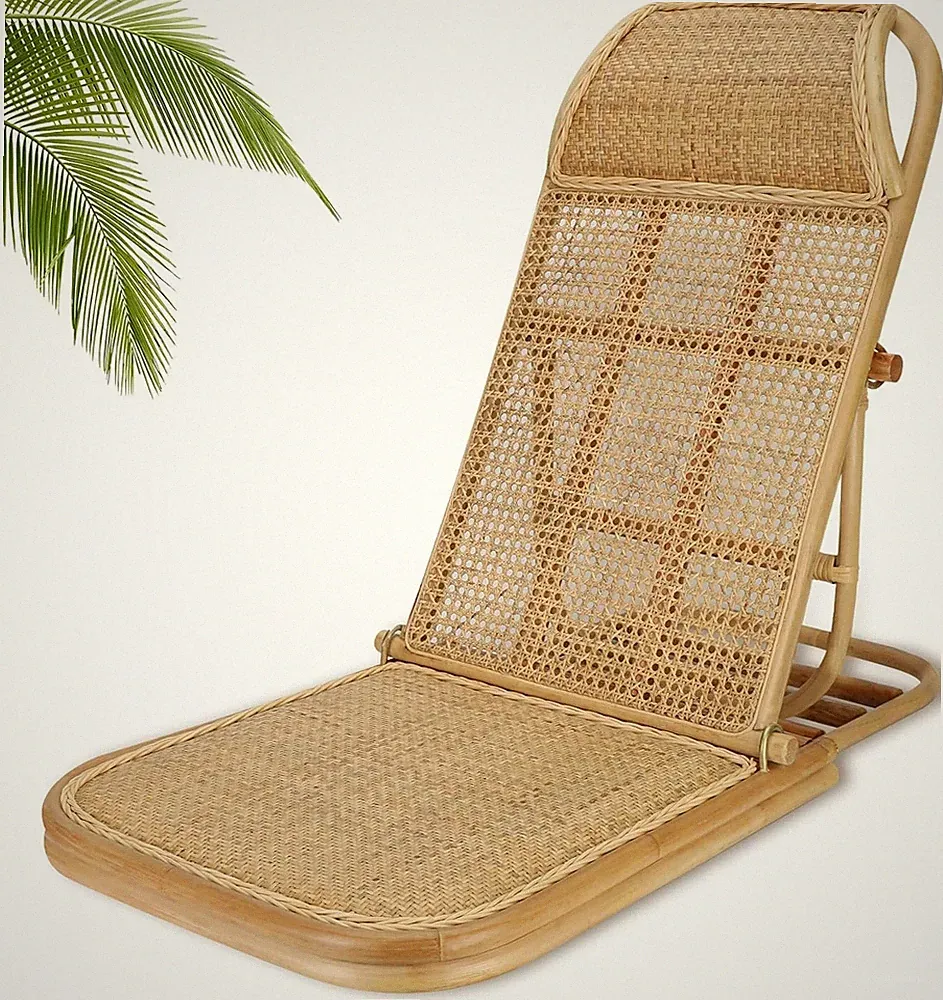 Beach Chair Folding Portable, 4-Level Adjustable Chaise Lounge, Rattan Beach Cha