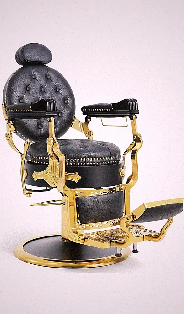 Black and Gold Retro Classic Barber Chair Heavy-Duty Reclining Barber Chair