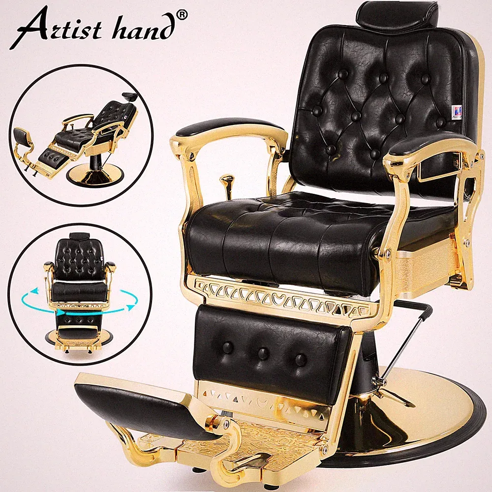 Black+Gold All Purpose Vintage Barber Chair Hydraulic Recline Stylist Spa Salon