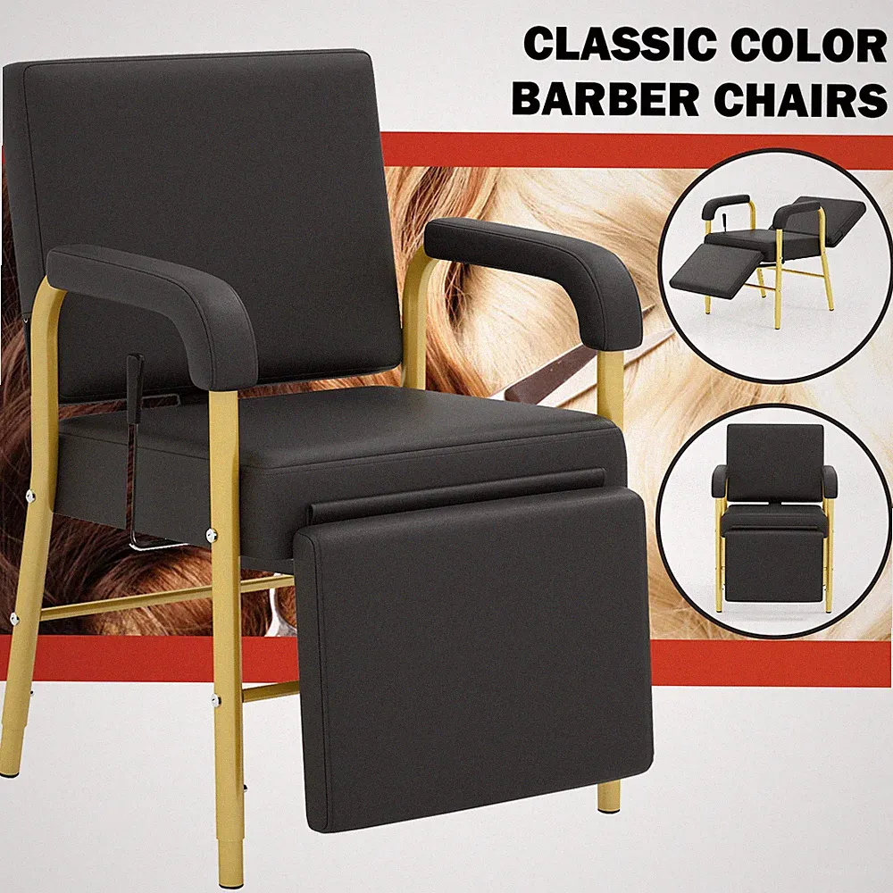 Black+Gold Heavy Duty Adjustable Recline Shampoo Chair Barber Salon Leg Support