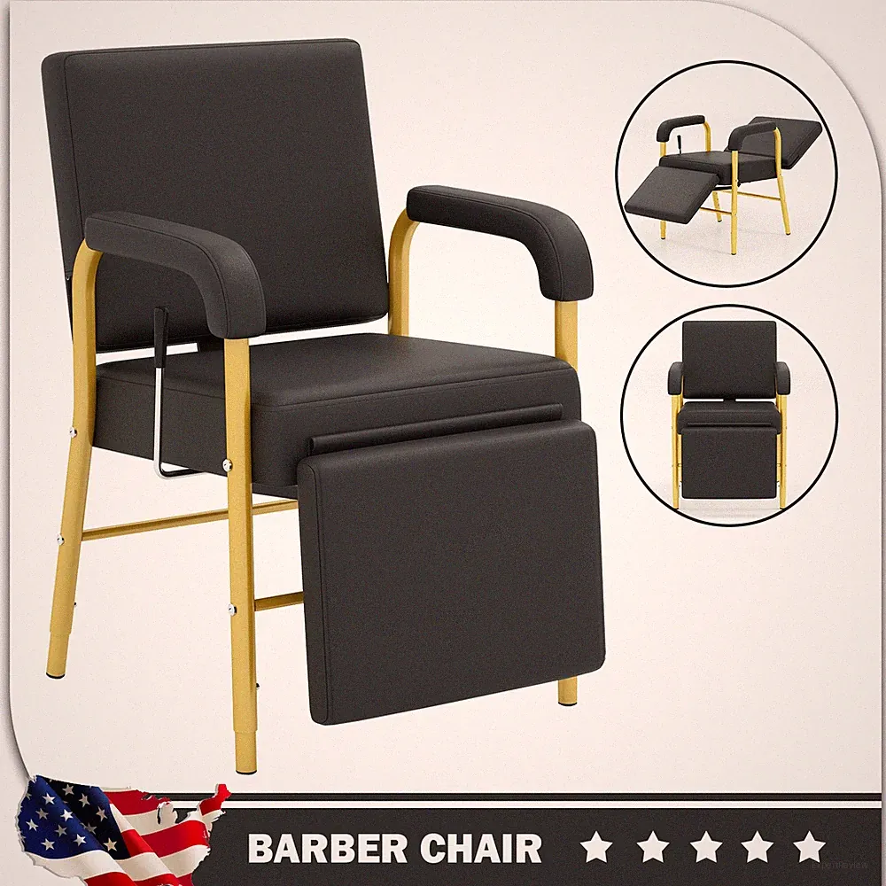 Black+Gold Reclining Shampoo Chair HeavyDuty Barber Salon Spa Beauty Leg Support