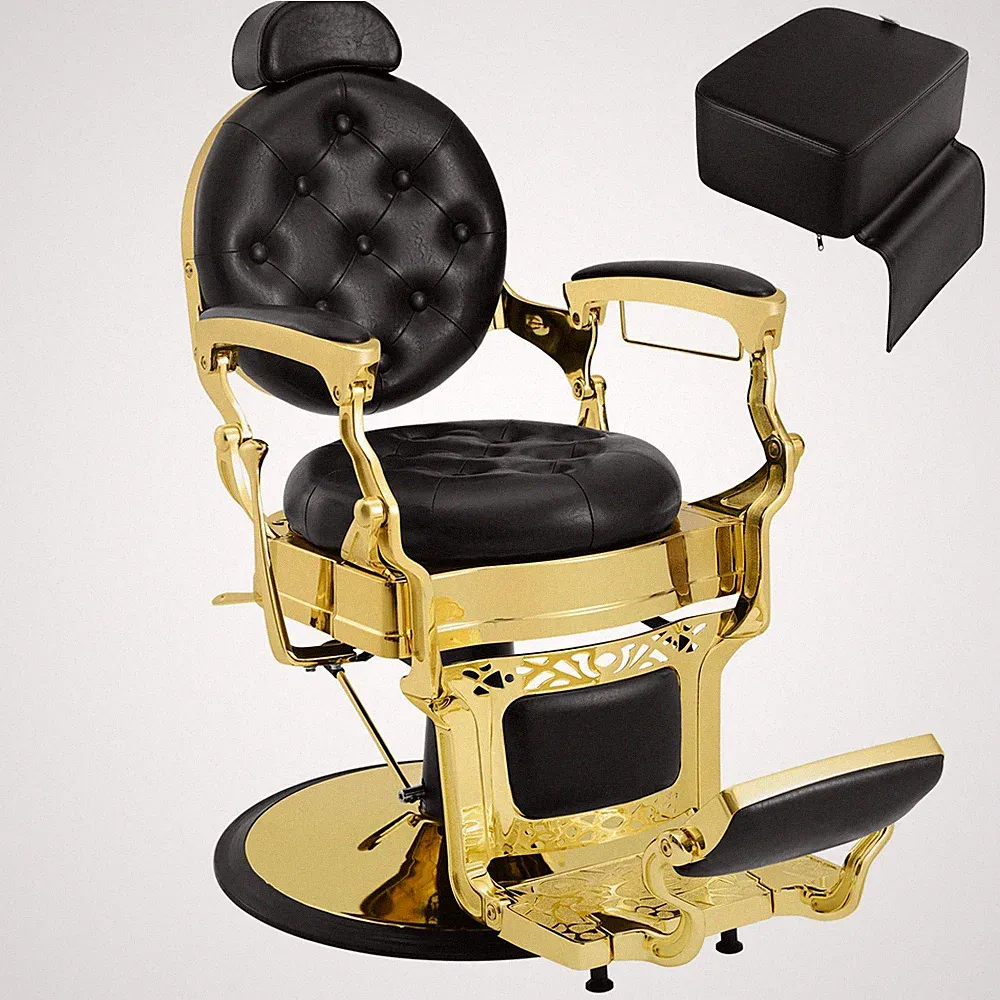 Black+Gold Vintage All Purpose Hydraulic Barber Chair Beauty w/Kids Booster Seat