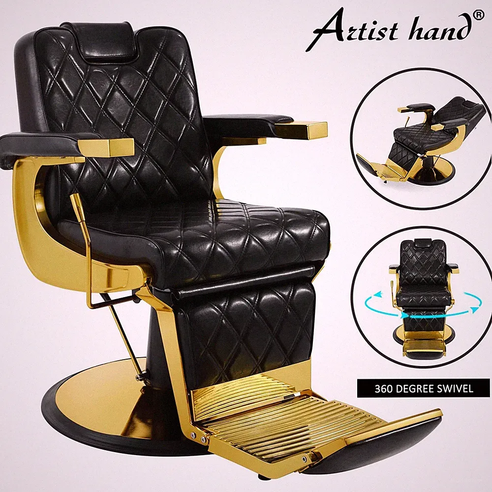 Black Gold Vintage Barber Chair Hydraulic Recline Salon Beauty Styling
