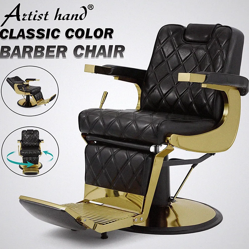 Black+Gold Vintage HeavyDuty Recline Barber Chair Hydraulic Beauty Salon Styling