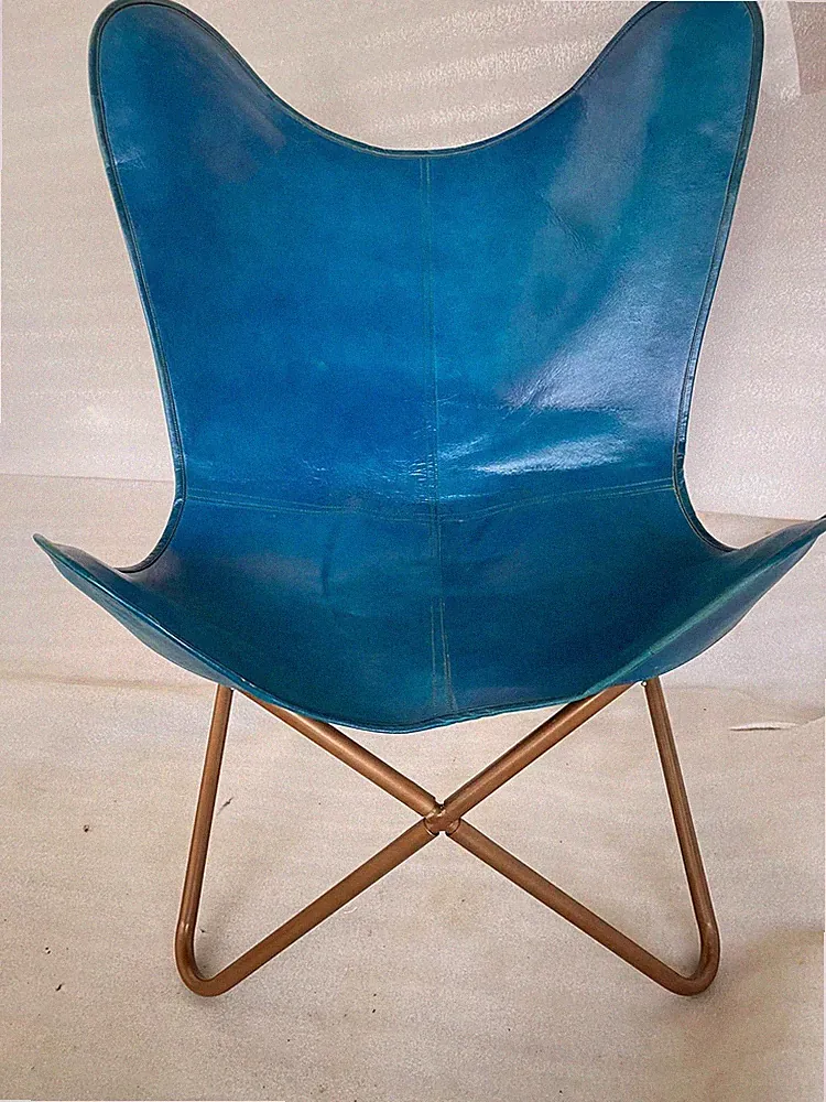 Blue leather butterfly chair accent chair BKF living room chair Rose gold frame