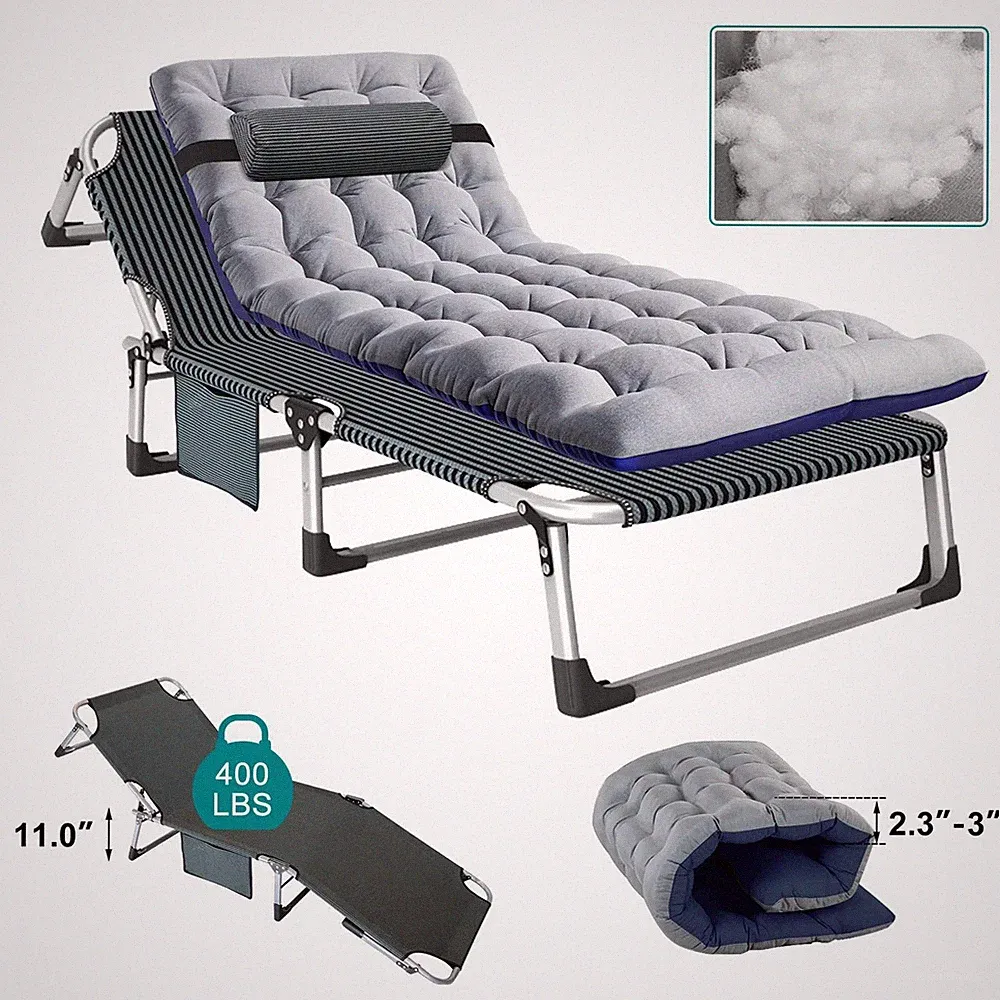 Camping cots Sun Lounger Folding Recliner Chair Reclining Seat Bed with pillow