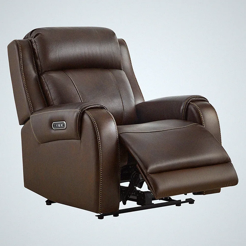 CHITA Genuine Leather Power Recliner, Wall Hugger w/ Power Headrest, USB/Type-C