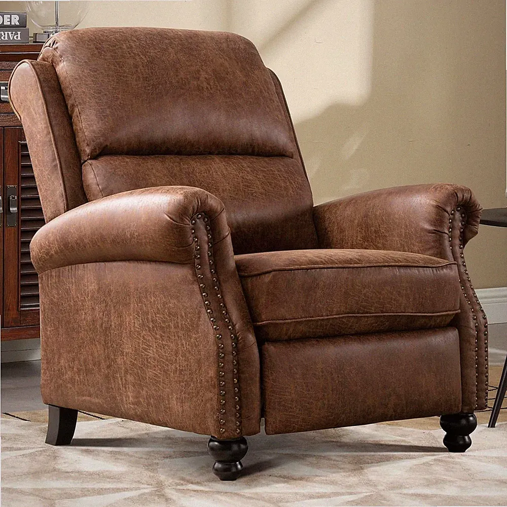 Chocolate Faux Leather Push Back Recliner Chair with Wingback Design