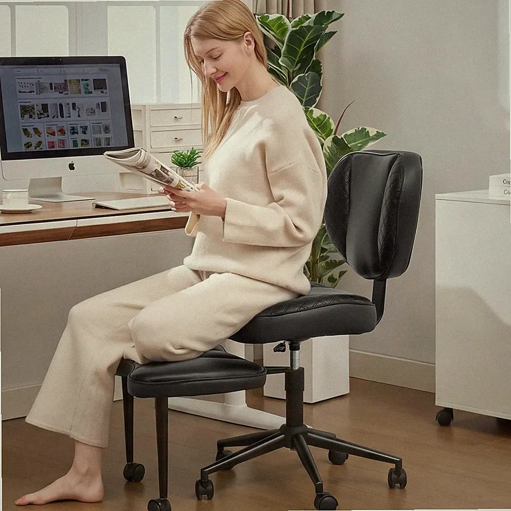Ergonomic Criss Cross Office Chair with Wheels & Adjustable Footrest - Black Lea