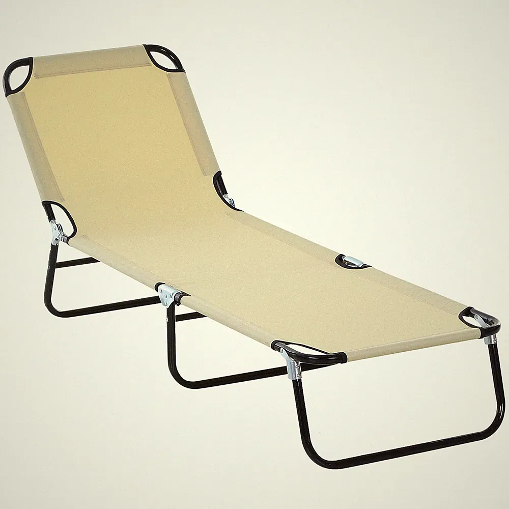 Foldable Outdoor Chaise Lounge Chair, 5-Level Reclining Camping Tanning Chair
