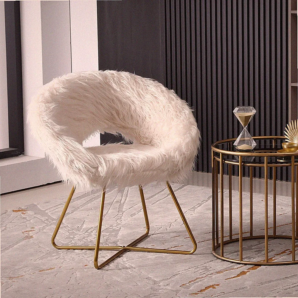 Plush White Faux Fur Accent Chair, Modern Upholstered Lounge Chair
