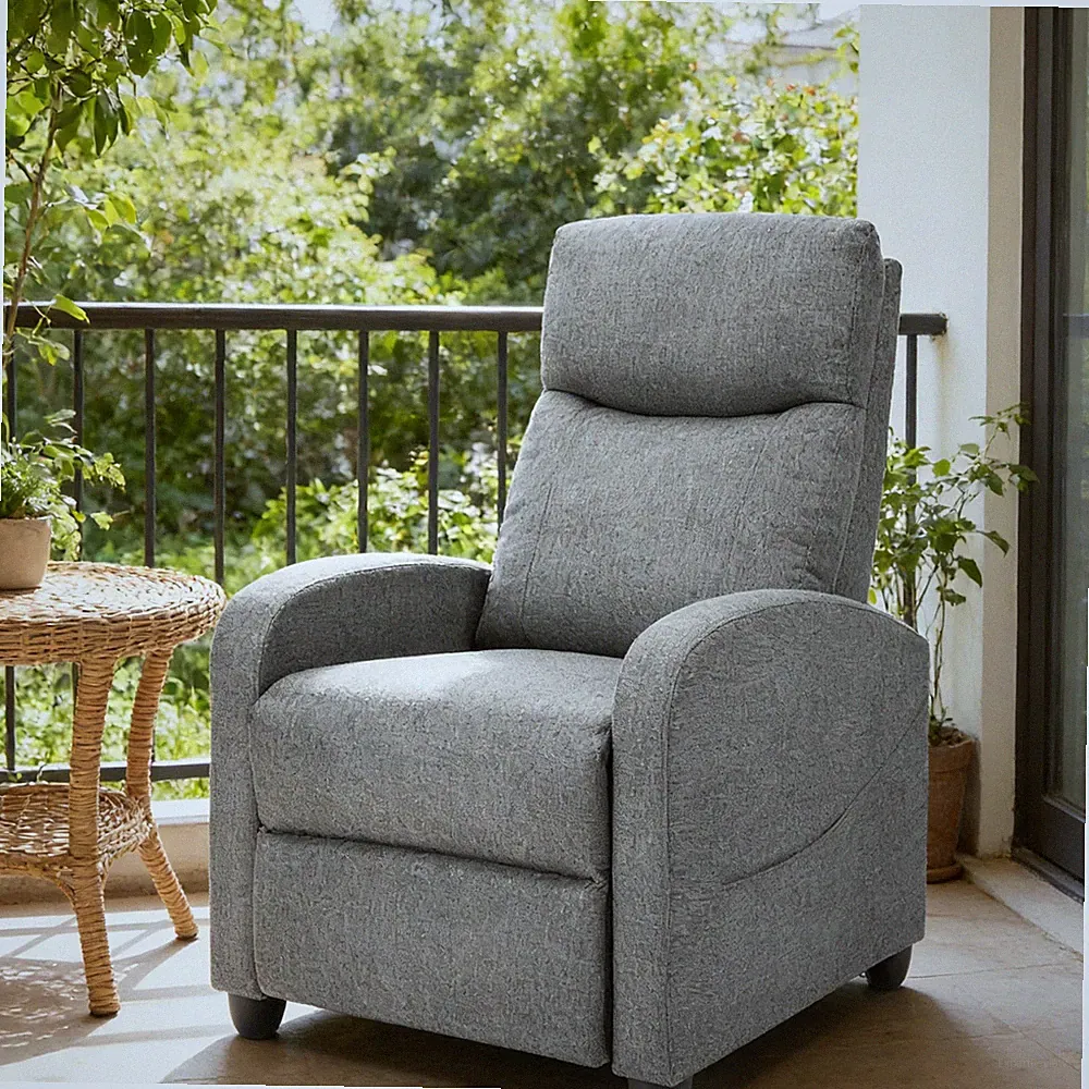 Recliner Chair - Adjustable Push Back Fabric Recliner for Home Theater, Grey