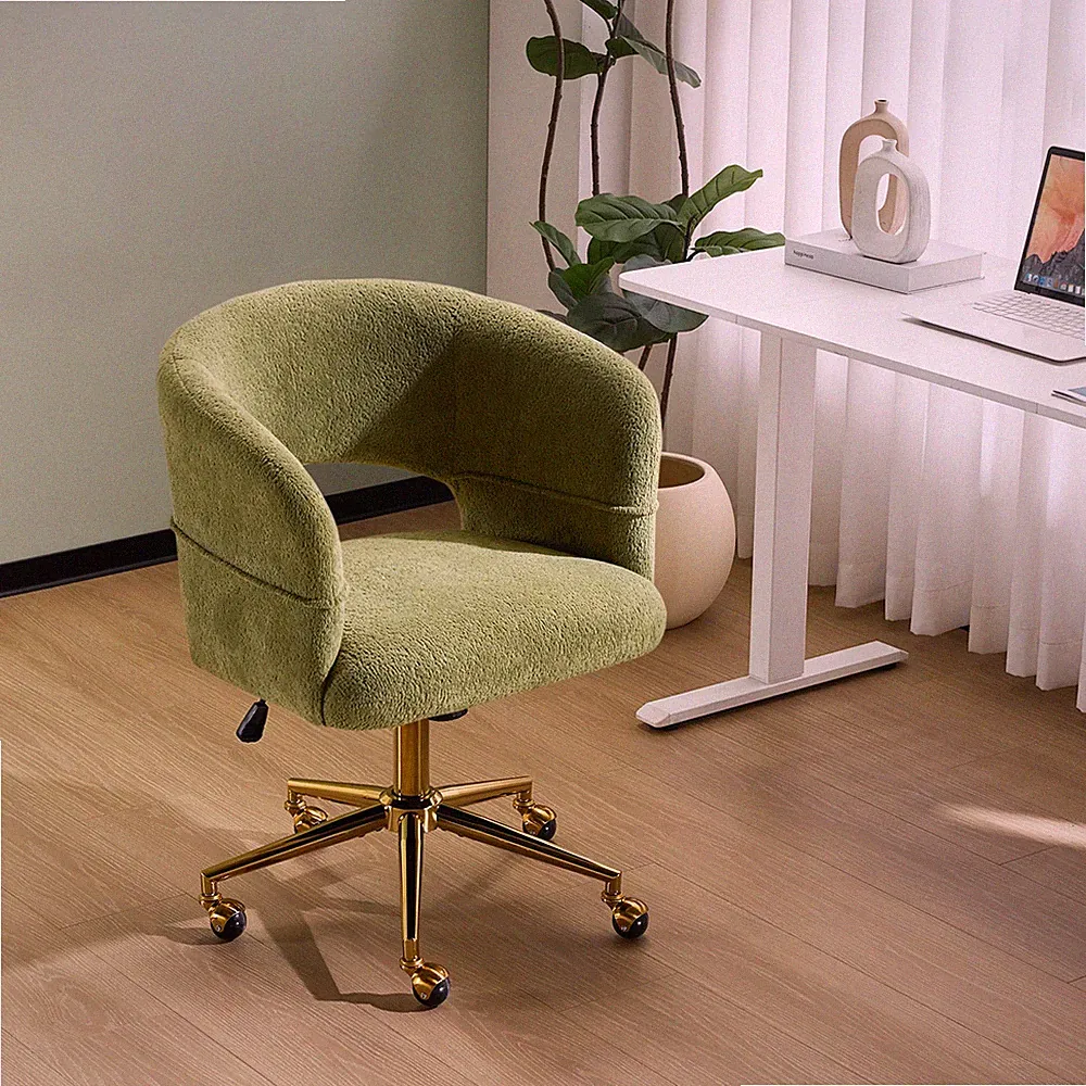 Vanity Desk Chair Backrest Support Gold Base Rocking & Reclining Smooth Rolling
